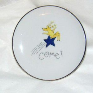 SOLD Comet Pottery Barn Christmas Reindeer Ceramic Mini Plate Coaster 4"